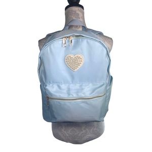 Light Blue Backpack With Gold Hardware & Pearl Heart Patch